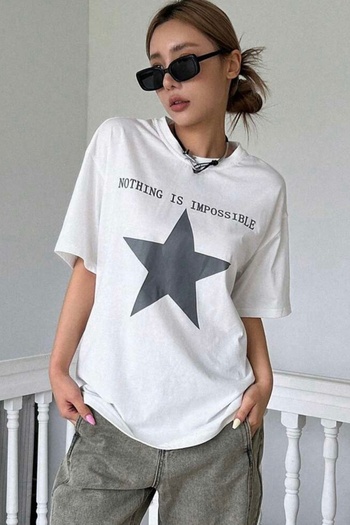 EFBUTİK Λευκό Unisex T-Shirt Nothing Is Impossible Star