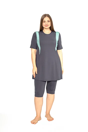SEBOTEKS Short Sleeve Garnished Plus Size Semi Covered Swimsuit 4310