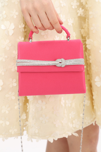 Piedra Fuchsia Color Satin Fabric Stone Accessory Magnetic Closure Shoulder Strap Available (Small Size)