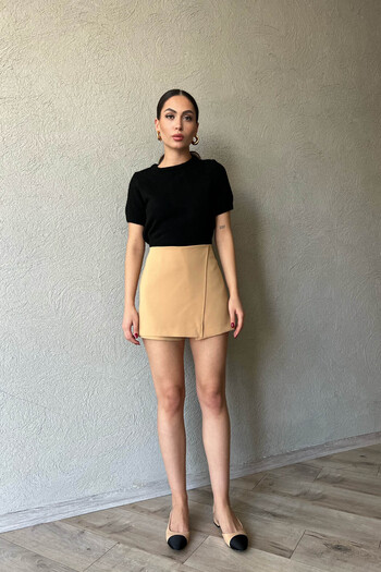 Seda Yalçın Atelier Dark Beige Asymmetrical Short Skirt