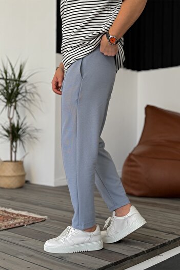 MADZEYMODA Boyfriend Erkek Dikişli Waffle Kumaş Lastikli Bel Mavi Jogger