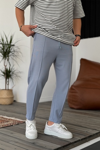 MADZEYMODA Boyfriend Men's Stitched Waffle Fabric Elastic Waist Blue Jogger