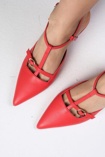 Mio Gusto Melissa Red Color Open Back Strap Women's Heeled Shoes