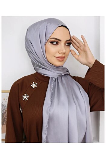 Trablus Janjan Shiny Satin Textured Hijab Evening Dress Chiffon Shawl