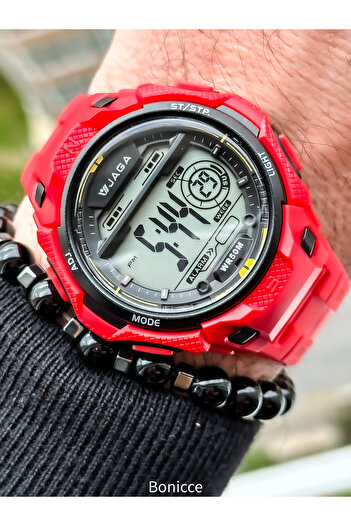 Jaga Brand Suitable for Pool and Sea Use, Silicone Strap Red Digital Sports Wristwatch