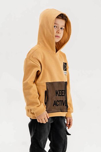 Gold Class Kidswear Φούτερ για αγόρι με κουκούλα με φερμουάρ με λεπτομέρειες με τρεις κλωστές