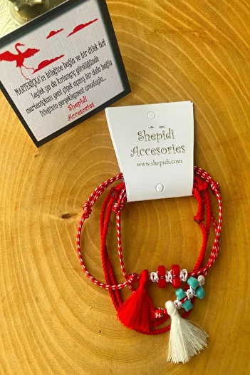 Shepidi 4-Piece marteniçka bead tassel red string lucky bracelet