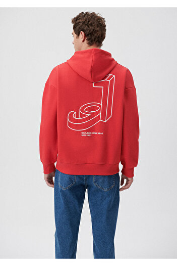 Mavi Logo Baskılı Kapüşonlu Kırmızı Sweatshirt 0611726-70471