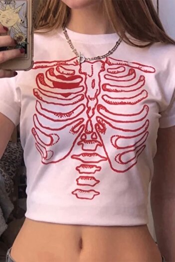 EFBUTİK White Rib Skeleton Crop