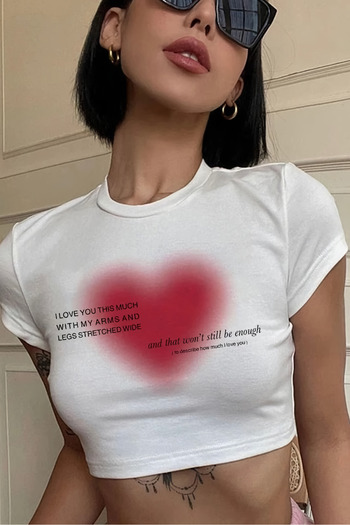 EFBUTİK White Aesthetic Heart Printed Crop