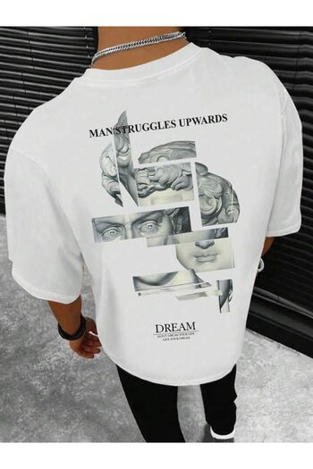 AFROGİYİM Unisex Dream Man Sculpture Front Back Printed Oversize T-shirt