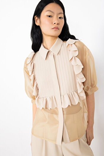 GİZİA Bulky Sleeve See-through Salmon Color Blouse