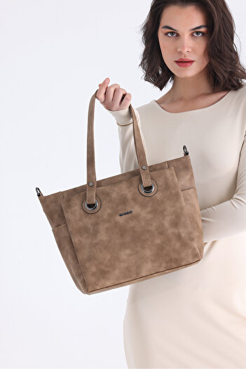 Evident Casual Soft Textured Mink Women's Shoulder Bag with Pocket Detail