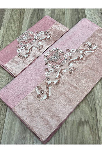 AYHANHOME French Guipure Embroidered Velvet Dowry 1 Piece 50x90 Hand Face Towel 1 Piece 30x50 Kitchen Towel