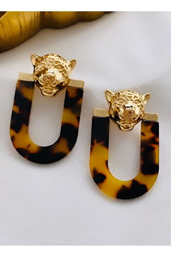 VNS Accessories Brand Model Leopard Design Bone Earrings (5 cm)