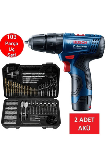 Bosch Darbeli Matkap Şarjlı Maktap Çok Amaçlı Yüksek Kaliteli El Aleti Çift Akülü 103 Parça Set Hediye