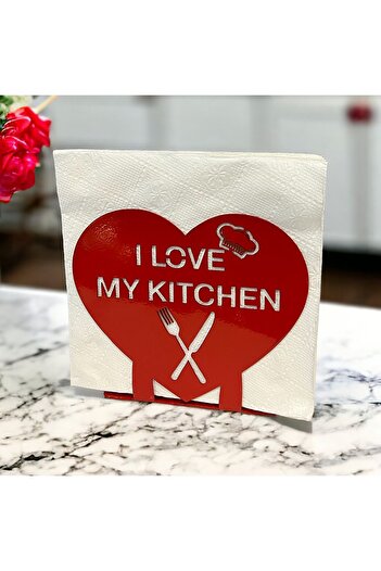 decorelax I Love My Kitchen" Themed Metal Napkin Holder Red Heart Shaped
