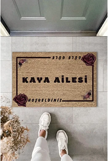 Pazarova Decorative Modern Digital Printing Dried Rose Themed Customizable Door Front Mat