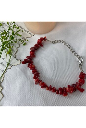 Elifsu Jewelry Red Coral Stone Natural Stone Cracked Stone Bracelet