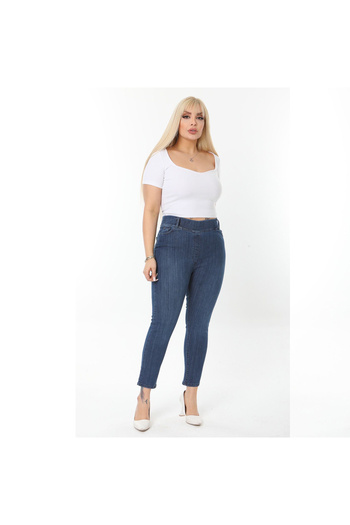 BİrHoşButik Large Size Lycra Waist Elasticated Seasonal Belt Pocket Narrow Leg High Waist Flexible Jeans Pants