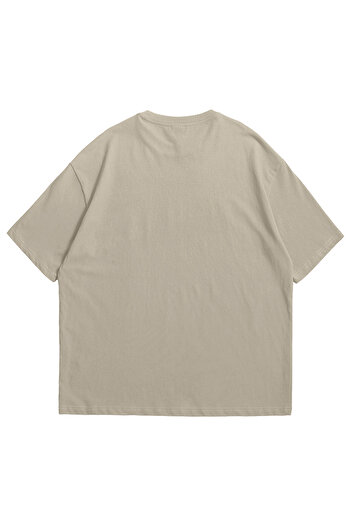 Scrovtie Γυναικεία Ανδρικά Μπεζ Basic Oversize μονόχρωμο κοντομάνικο μπλουζάκι με λαιμόκοψη