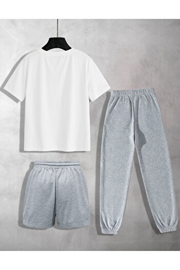 ZEMLİYA MELLACO 3-Piece Unisex T-shirt-Shorts-Sweatpants Combination JRD Printed