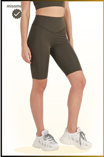 missmaral Women's Short Leggings Seasonal Sports Shorts Khaki Gathering High Waist Comfortable and Stylish 1070