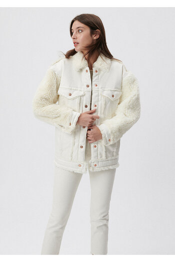 Mavi Destiny Sherpa White Gold Icon Jean Jacket 110555-80665