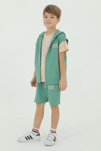 Black One Crew Neck Boy's Vest T-Shirt and Shorts Triple Set