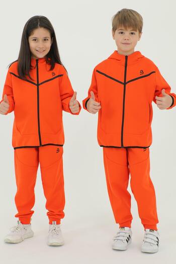 Black One Hooded Stripe Print Detailed Boy's Tracksuit Set