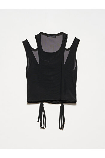 Dilvin 20216 Gathered Tulle Top-black