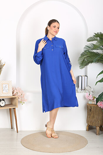 XL Modam ROCHIE ALBASTRĂ DE ȚESĂTURĂ AYROBİN DE MĂRIME MARE DE FEMEI