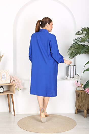 XL Modam ROCHIE ALBASTRĂ DE ȚESĂTURĂ AYROBİN DE MĂRIME MARE DE FEMEI