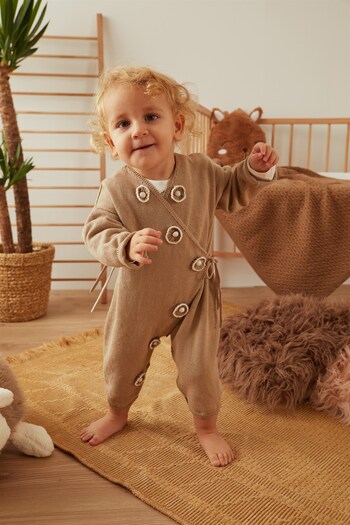 PATİQUE Milky Brown Baby Girl Floral Patterned Organic Cotton Jumpsuit