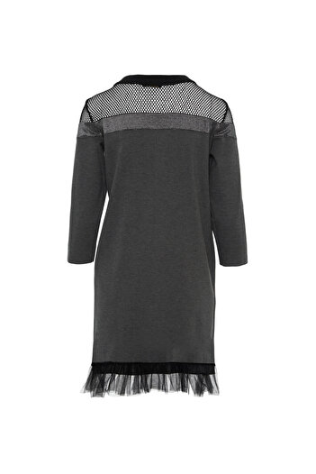 GİZİA Tül Detaylı Spor Gri Mini Elbise