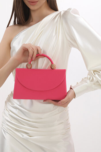 womenacs Fuchsia Color Satin Fabric Evening Dress Women's Bag Handheld and Long Strap Use (Chain Strap)