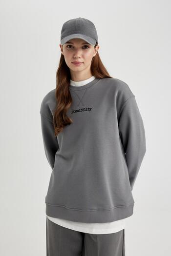 DeFacto Regular Fit Bisiklet Yaka Baskılı Uzun Kollu Sweatshirt Tunik C0118ax24sp