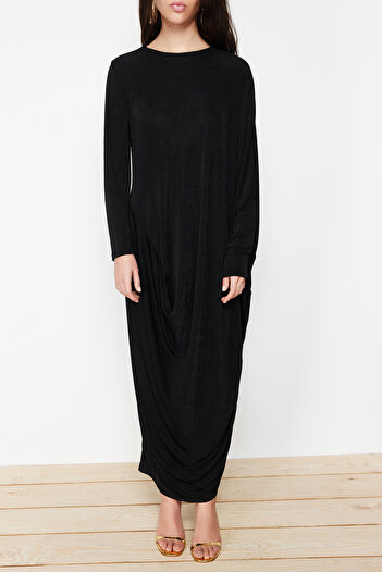 Trendyol Modest Μαύρο πλεκτό Oversize Caftan - TCTSS24EB00037