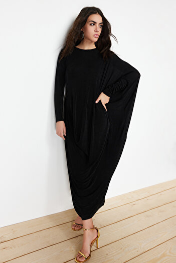Trendyol Modest Μαύρο πλεκτό Oversize Caftan - TCTSS24EB00037