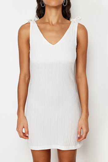 Trendyol Collection Ecru Mini Woven Tie-Up Beach Dress TBESS23EL00108