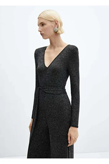 MANGO Woman Glitzernder Jumpsuit mit Gürtel