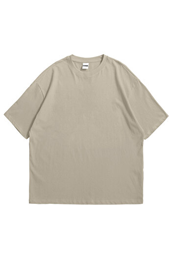 Scrovtie Γυναικεία Ανδρικά Μπεζ Basic Oversize μονόχρωμο κοντομάνικο μπλουζάκι με λαιμόκοψη