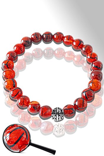 Tesbih Atölyesi Certified Red Dragon Agate Stone Bracelet - Silver Apparatus
