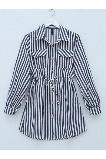 Modamorfo Tunnel Lace-up Double Pocket Striped Tunic