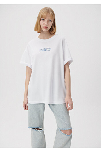 Mavi Miav bedrucktes weißes Oversize-T-Shirt in Übergröße / weiter Schnitt 1611935-620