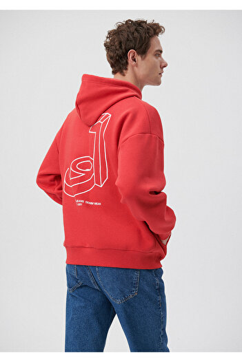 Mavi Logo Baskılı Kapüşonlu Kırmızı Sweatshirt 0611726-70471