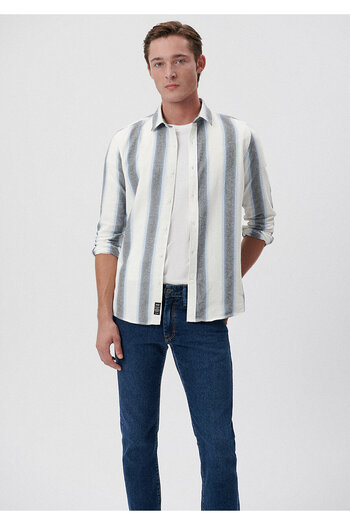 Mavi Синя смугаста біла сорочка Slim Fit / Вузький крій 0210986-70492