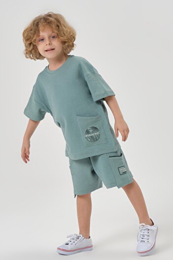 Black One Boy's Combed Cotton Waffle Fabric Top and Bottom Set