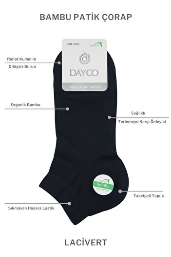 DAYCO Premium Dikişsiz Lacivert Erkek Bambu Patik Çorap 6'lı Set - 41-45 - 10500-l