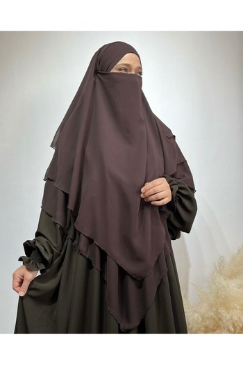 SAVANNAHSTAR Chiffon Soufflé Khimar Shawl - Medium, with Veil and Four Strings
